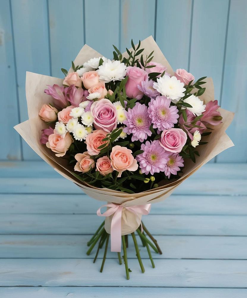 Букет цветов из: Хризантемы, Розы и Альстромерии в Павловский