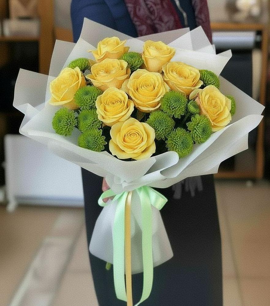 Букет цветов из: Хризантемы и Розы в Павловский