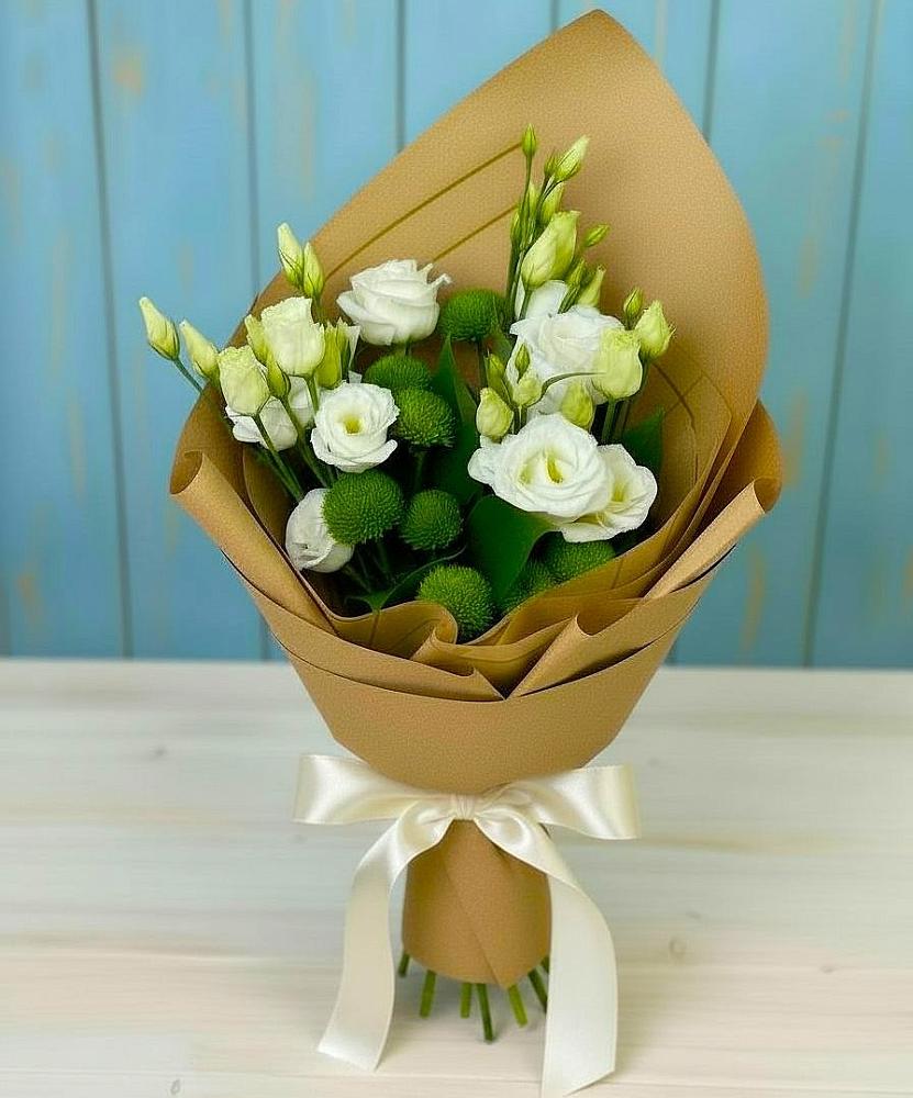 Букет цветов из: Хризантемы и Лизиантусы в Павловский