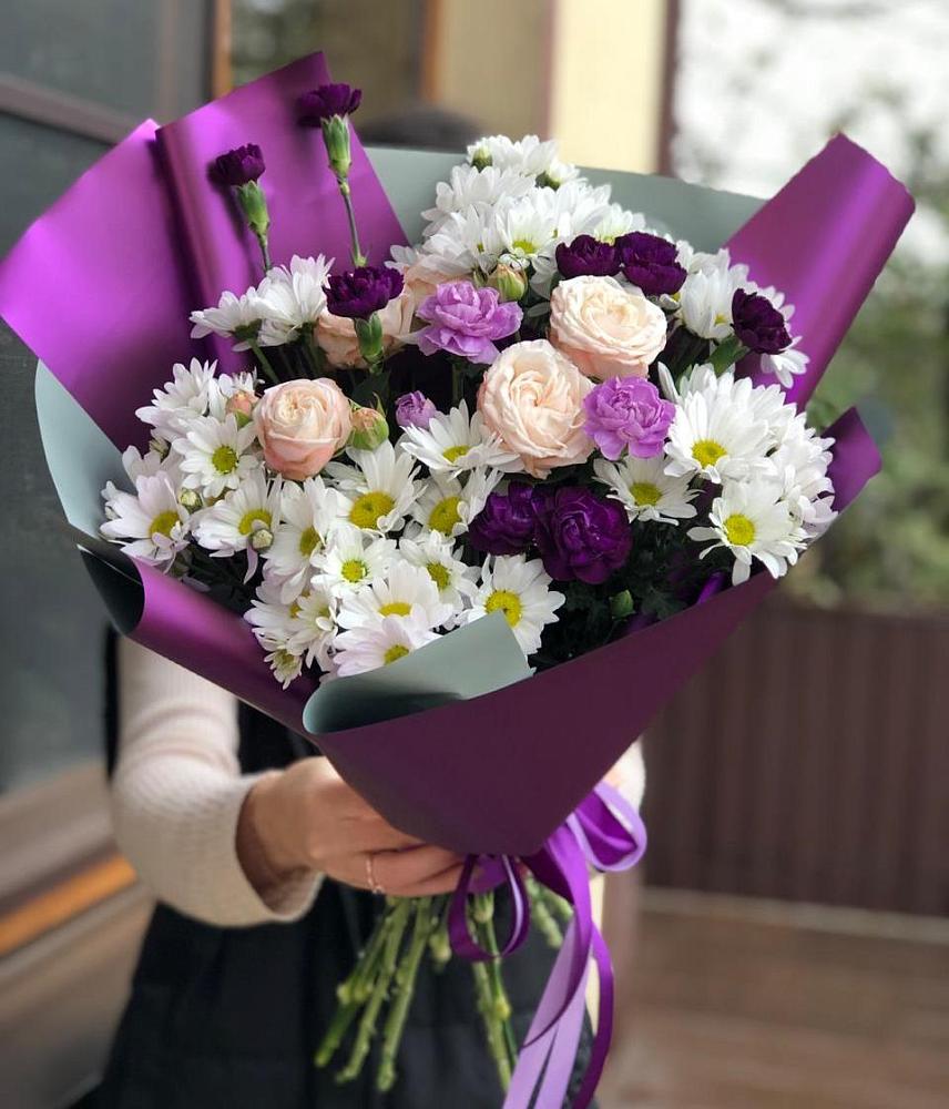 Букет цветов из: Хризантемы, Гвоздики и Розы в Павловский