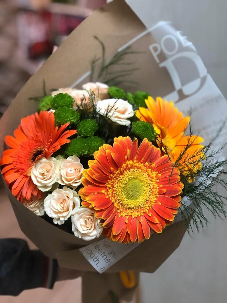 Букет цветов из: Герберы, Хризантемы и Розы в Павловский